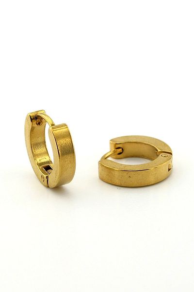 Solfera Gold Color Gold Yellow Steel Men's Unisex Hoop Earrings E738
