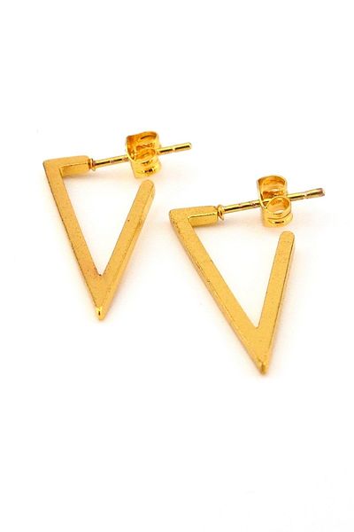 Solfera Triangle Shaped Gold Color Yellow Steel Unisex Earrings E787