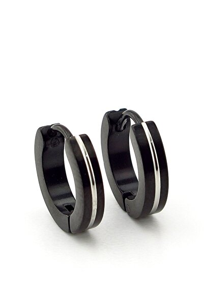 Solfera Tek Çizgili Halka 3mm Kalınlık Siyah Çelik Erkek Küpe E748