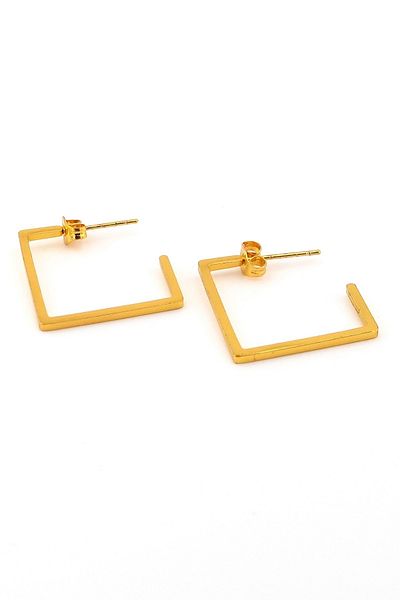 Solfera Quadrilateral Square Shaped Gold Color Yellow Steel Unisex Earrings E790