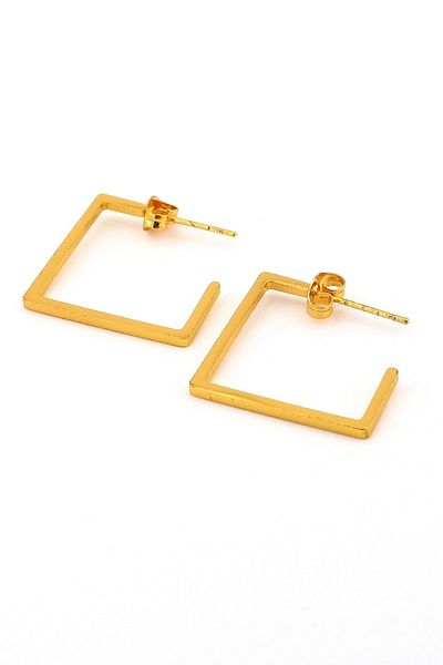 Solfera Quadrilateral Square Shaped Gold Color Yellow Steel Unisex Earrings E790