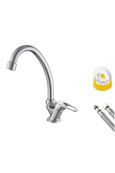 NOYAN ARMATÜR Noyan Tek Su Girişli Evye Lavabo Bataryası Set + 40 Cm Flex Hor...