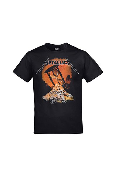 Orijin Tekstil Unisex Black Metallica Hourglass Printed Tshirt