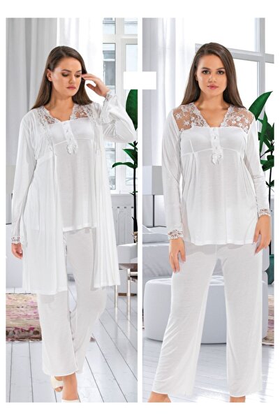 Duchesse Kadın Ekru Alissa 1001 Lohusa Hamile Sabahlıklı Pijama Takımı