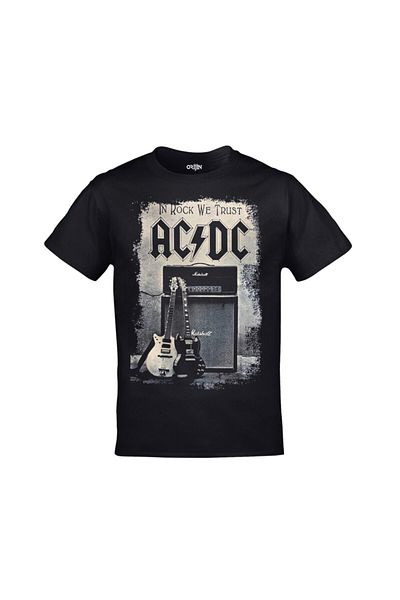Orijin Tekstil Unisex černé tričko AC DC In Rock We Trust Potištěné
