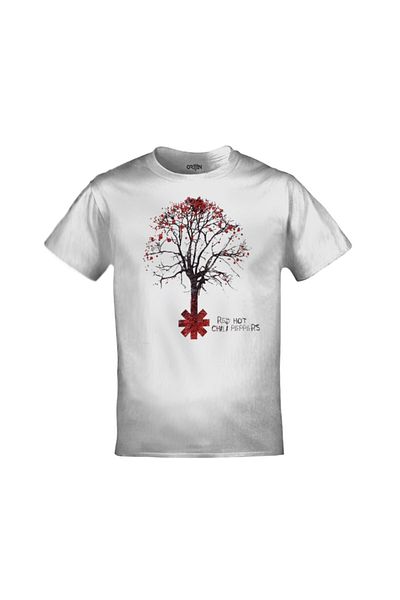 Orijin Tekstil Unisex White Red Hot Chili Peppers Tree Printed T-shirt