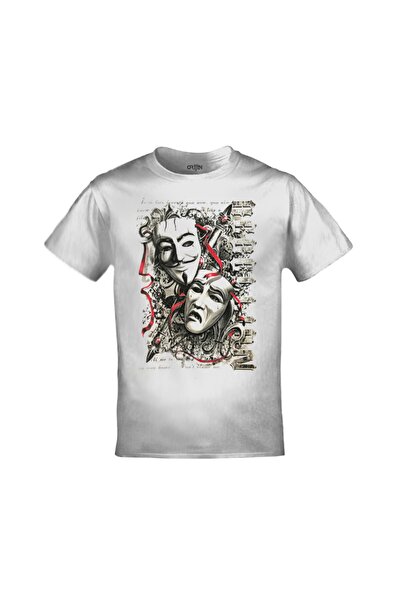 Orijin Tekstil Unisex Beyaz V For Vendetta Rebellion  Baskılı Tshirt