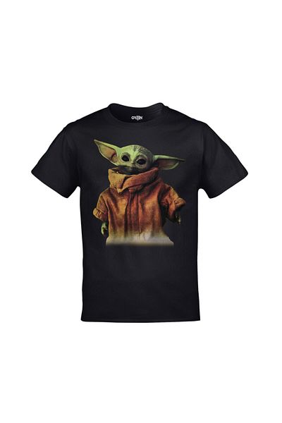 Orijin Tekstil Unisex Black Baby Yoda Star Wars The Mandalorian Printed T-shirt