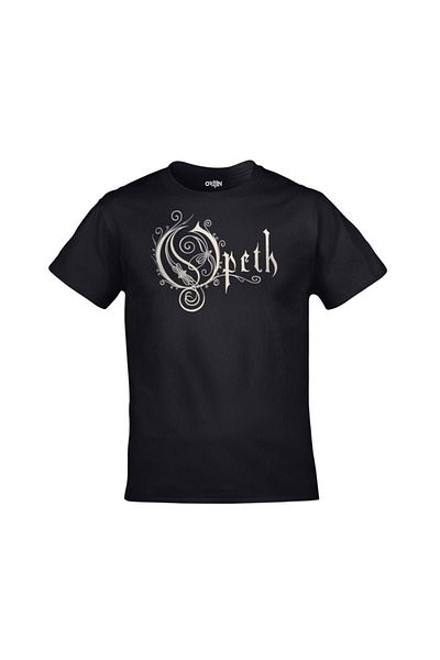 Orijin Tekstil Unisex Μαύρο μπλουζάκι με τυπωμένο κείμενο με λογότυπο Opeth