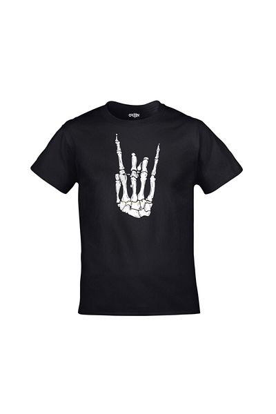 Orijin Tekstil Μπλουζάκι Unisex Μαύρο Skull Skeleton με στάμπα