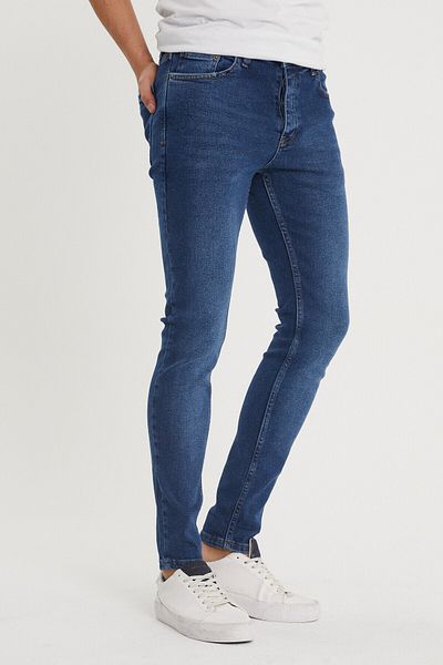 XHAN Men's Navy Blue Slim Fit Jean Trousers 1kxe5-44351-14