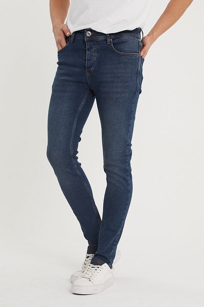XHAN Men's Navy Blue Washed Slim Fit Jean Trousers 1kxe5-44351-48