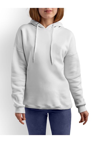 ACR Giyim Tekstil Forma Baskı Women's White Hooded Sweatshirt