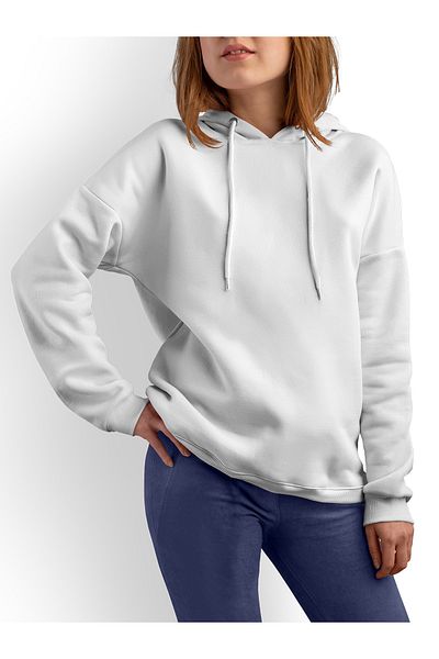 ACR Giyim Tekstil Forma Baskı Women's White Hooded Sweatshirt