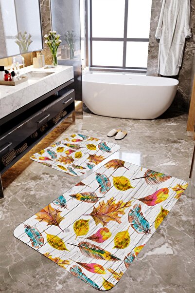MEKTA HOME Set de covorașe de baie din 2 piese cu model frunze de avion 3D Mk...