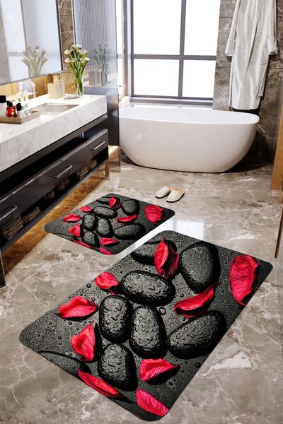 MEKTA HOME طقم سجادة حجر أسود ثلاثي الأبعاد Mktbp-008 60x100/50x60