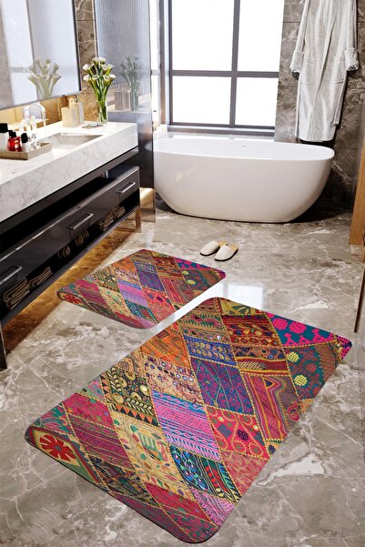 MEKTA HOME Σετ πατάκι μπάνιου Patchwork 2 τεμαχίων Mktbp-007 60x100/50x60