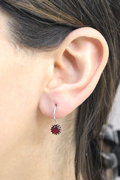 Midyat Nurtaş Gümüş Yakut Taşlı Otantik Bayan Gümüş Küpe