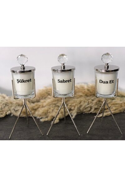 Masalsı Concept Dekoratif 3lü Mumluk Sabret Şükret Dua Et