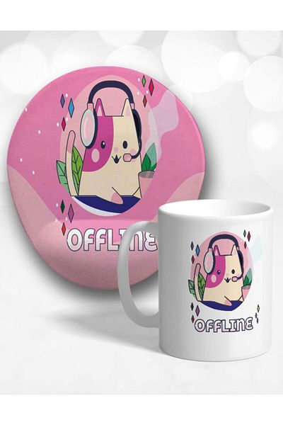 Onartem Oval Offline Mouse Pad and Mug Set with Wrist Support