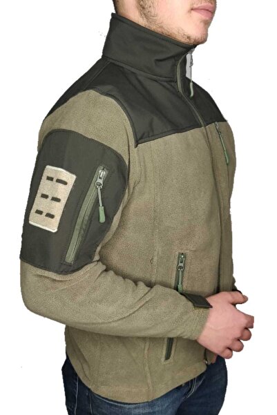 LIGHTINGHM Tactical Softshell Polar Fermuarlı Mont Taktik Mont Ceket Polar Haki