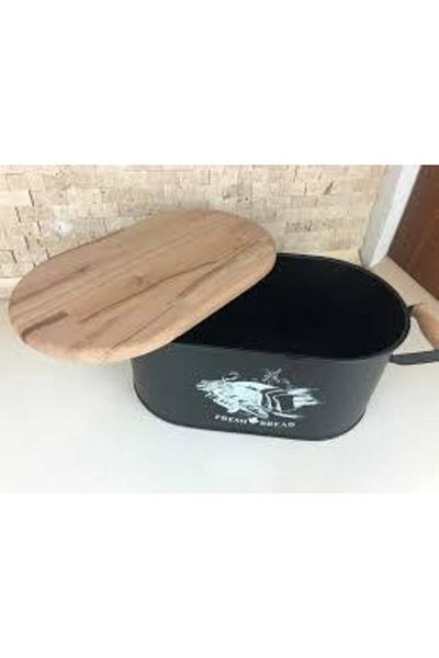 B&R GERECLERİ Metal Bread Bowl with Wooden Lid