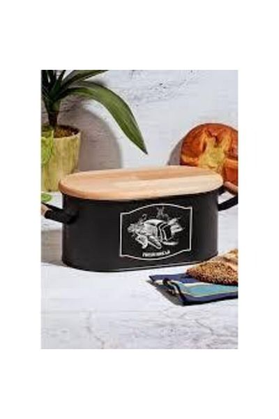 B&R GERECLERİ Metal Bread Bowl with Wooden Lid