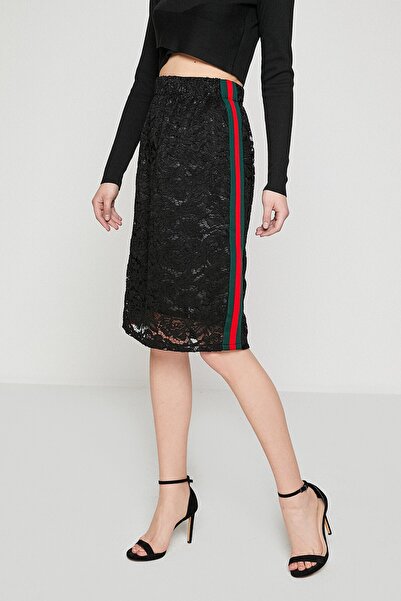 Koton Dámská černá midi normální sukně do pasu 8YAF70166GW