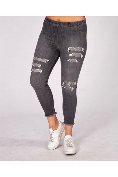 THE NUQUELLA Women's Gray Large Size Lycra Anthracite Trousers with Elastic Waist