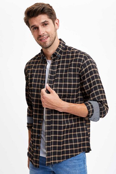 DeFacto Men's Beige Long Sleeve Modern Fit Shirt R5013AZ20AU