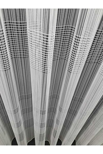 DNZEVGEREÇLERİ Beyaz Çizgili Yatay Modern Tül 1/2 Pileli Perde