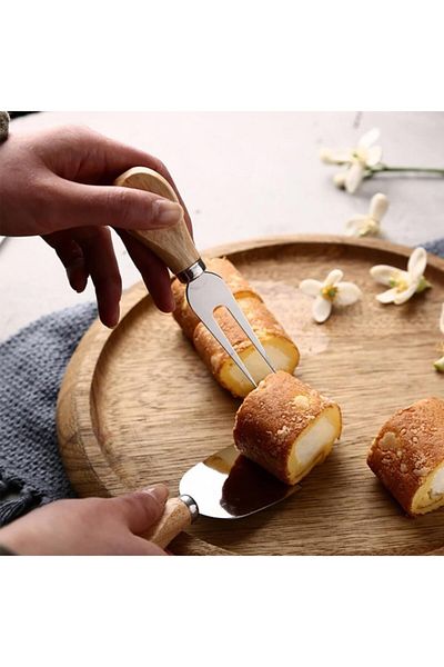 Birdoludukkan Stainless Steel Cheese Knives Serving Set with Wooden Handle 4 Pieces