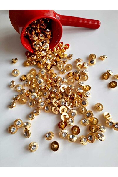 canan dizayn 11.5 Mm Gold Metalized Button with Stones and Feet Pack of 20