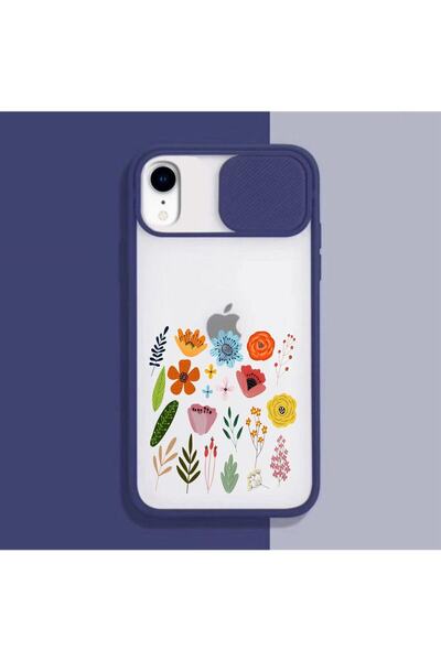 mooodcase Rengarenk Çiçek Tasarımlı Iphone Xr Kırmızı Lacivert Kamera Korumalı Telefon Kılıfı