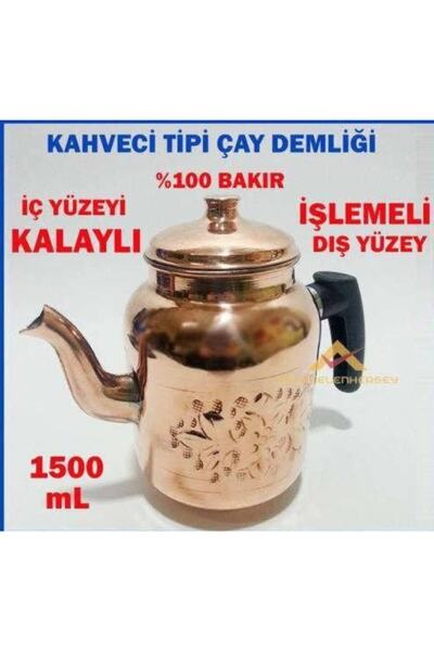 Genel Markalar El Işi Çekiç Dövme %100 Bakır Demlik Iç Yüzeyi Kalaylı Osmanlı...