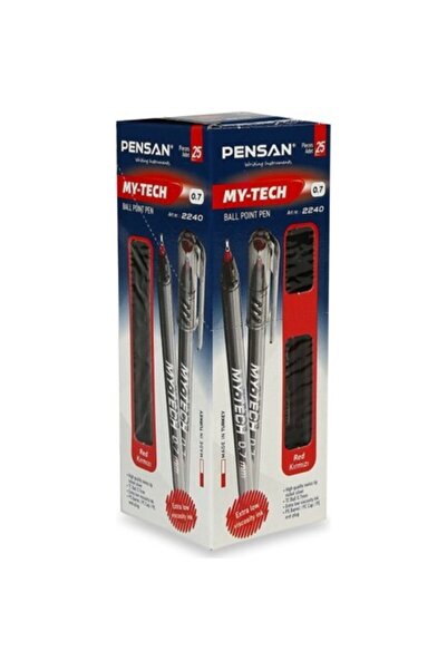 Pensan Ballpoint Pen My-tech 1.0 Mm Needle Tip Red Pack of 25