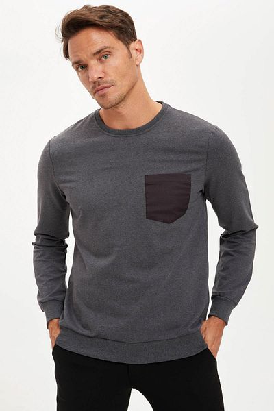 DeFacto Μακρυμάνικο φούτερ με λαιμόκοψη Slim Fit