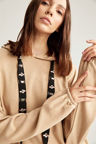 DeFacto Γυναικείο μπεζ βασικό μακρυμάνικο μπλουζάκι με κουκούλα S7081AZ20AU