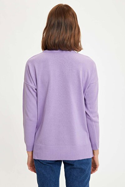 DeFacto Kadın Purple Oversize Asimetrik Kesim Triko Kazak S7514AZ20WN