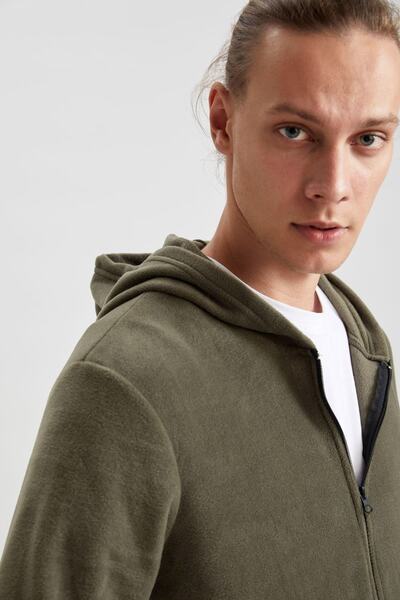 DeFacto Fit Slim Fit Kapüşonlu Fermuarlı Spor Polar Sweatshirt