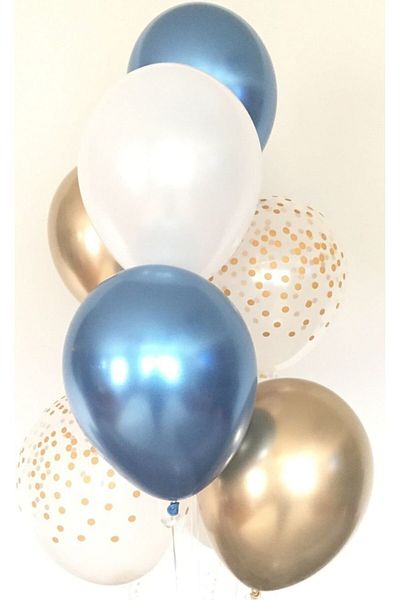 Ekin Süs Gold Blue Transparent Balloon Bunch