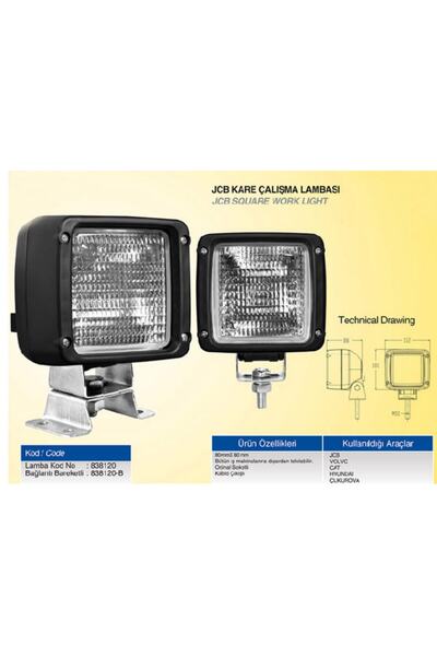 ÇERAY Iş Makinası Jcb Çalışma Lambası Kare 80x80 Mm. 838120 *** H3 Ampüllü - ...