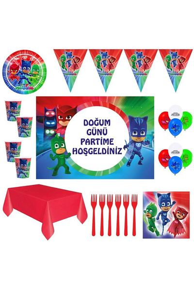 Parti Furyası Pijamaskeliler 24 Person Birthday Ornaments with Banner