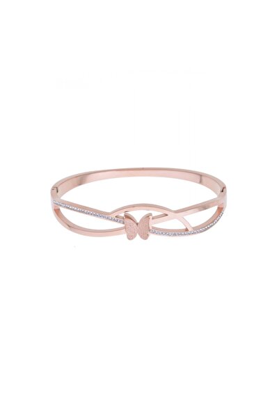 MODAMUGO Rose Kelebekli Zirkon Taşlı Çelik Kelepçe Bileklik