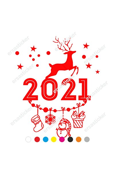 Yılbaşı 2021 Yazısının Üzerinde Geyik Altında Sevimli Hediye Paketleri Yılbaşı Süslemeleri
