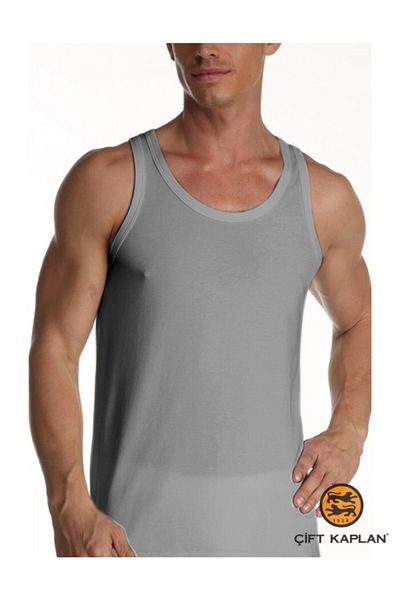 Çift Kaplan Men's Gray Melange Elastane Tank Top 917