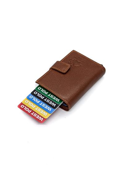 Westpolo Mechanized Genuine Leather Tan Unisex Wallet Card Holder