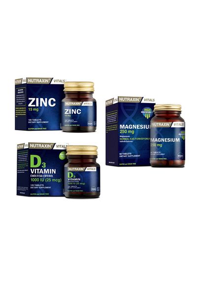 Nutraxin Zinc for Health 15mg100 Tablets+magnesium 250mg 60 Tablets+vitamin D3 120 Tablets - Skin Hair Nail