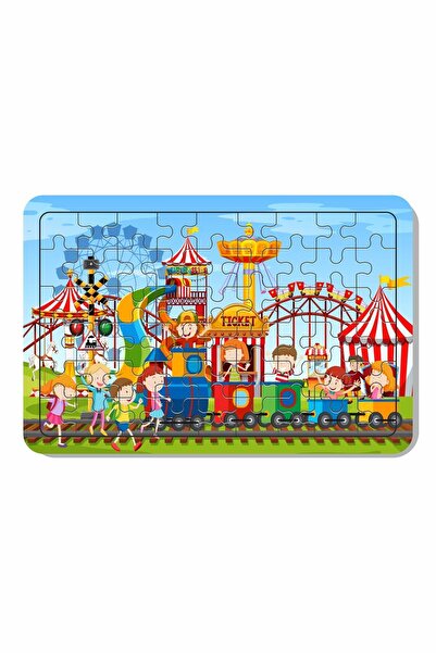 Baskı Atölyesi 54 Parça Ahşap Puzzle Lunapark Ve Tren