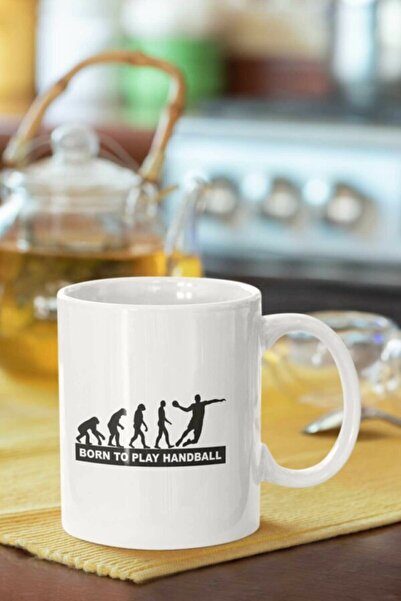 MapavriShop كوب أبيض مطبوع عليه Born To Play لكرة اليد هدية رائجة